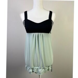 Lululemon Striped Tank Top Green Black ‎ Athletic Built-In Bra Drawstring Hem 2